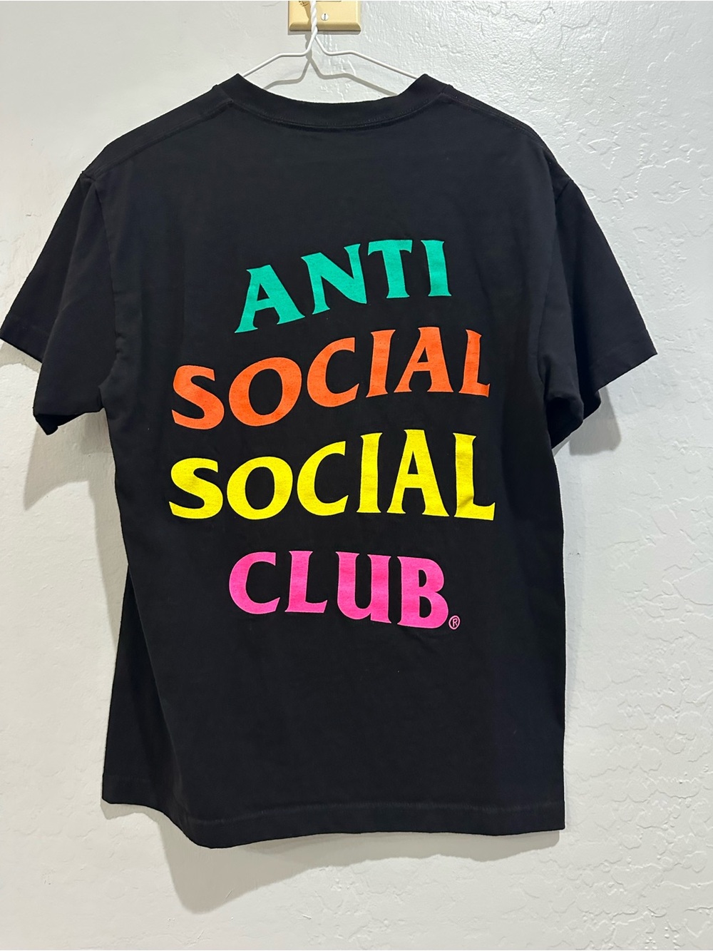 Anti Social Social Club Black Tee with Teal, Orange, Yellow & Pink Logo